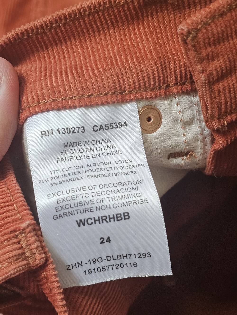 WRANGLER Corduroy HERTAGE FIT Women's BURNT ORANGE Vintage JEANS Denim 24 - Picture 6 of 7